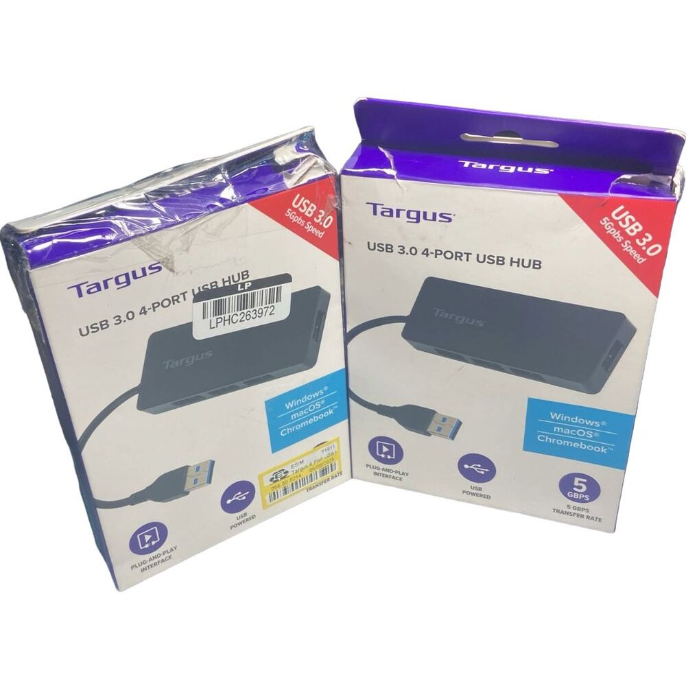 Targus 4‑Port USB 3.0 Hub 5Gbps Powered Plug‑and‑Play Box Wear Lot of 2 WIn Mac